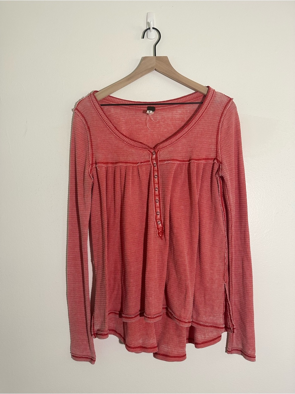 We The Free - Womens Long Sleeve Henley Thermal Top in Coral Pink